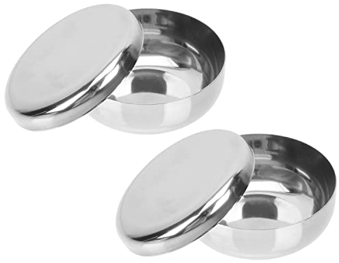 trabag 2 ciotole di riso in acciaio inox, rotonde per bambini, ciotola di riso coreana, insalata, ciotola per pasta con coperchio (10 cm)
