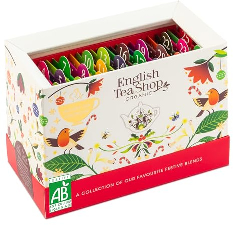 English Tea Shop - Calendrier de l'Avent thé biologique 2025-25 sachets à découvrir - Coffret cadeau de Noël - À cartes blanc