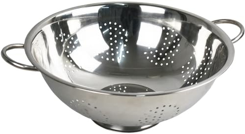Sterling Ventures Stainless Steel Colander with Feet and Handles Silver Dishwasher Safe Quick Draining Multiple Micro-Perforations Multi-Purpose Pasta Vegetable Spaghetti Fruit (28CM)