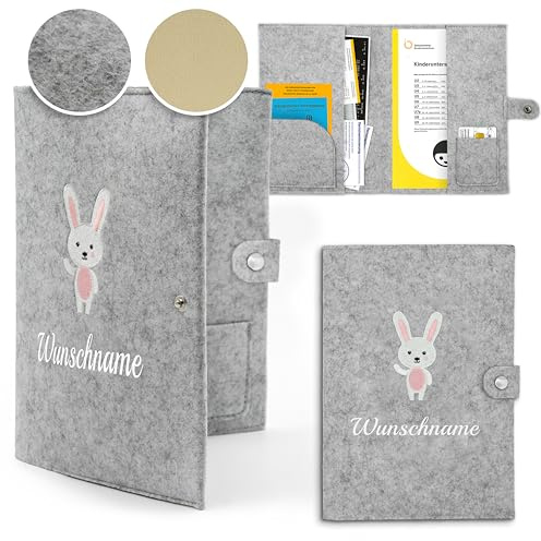 U Hefthülle personalisiert - U-Heft Hülle aus Filz mit gesticktem Namen und Motiv (Grau)