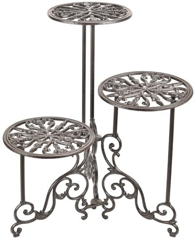 Sungmor Robuster Pflanzenständer aus Gusseisen, 3 Etagen, faltbares Metall-Pflanzenregal, 61 cm hoch, Vintage-Blumentopfhalter, für Innen- und Außenbereich, rustikales Pflanzenregal für Ecken, Balkon, | Robuster, rustikaler Metallhalter für Innenbereich, Ecke, Balkon, Terrasse, Outdoor, Garten, Pflanzendekoration