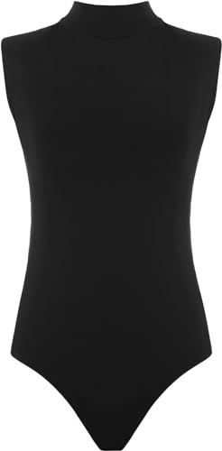 Janisramone Body da donna a collo alto, senza maniche, tinta unita, elasticizzato, casual, per feste, Nero , 48-50