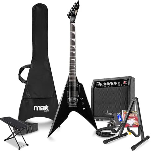 Max Gigkit V-Style Beginner Electric Guitar Package | Complete Guitar Starter Pack with Accessories | Perfect for New Musicians | Includes 6 Months Lessons