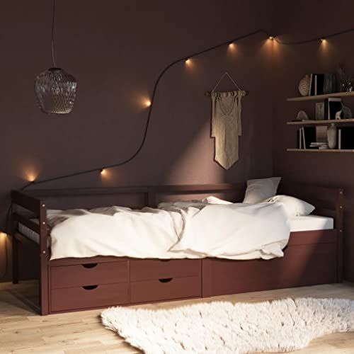 ZQQLVOO Bettgestell Familienbett Palettenbett Massivholzbett mit Schubladen Dunkelbraun Kiefer 90x200 cm