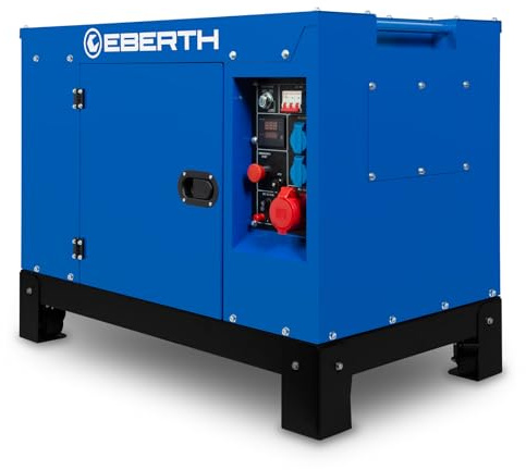 EBERTH 10000 Watt Notstromaggregat Diesel, Stromerzeuger mit 18,4 PS, 4-Takt Dieselmotor, 3-Phasen Stromgenerator mit 1x 400V, 2x 230V, 1x 12V, Automatischer Voltregler AVR, Ölmangelsicherung