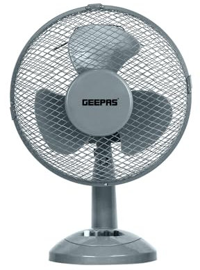 GEEPAS 12 Table Fan | Electric Portable Worktop Desk Fan with 3 Speeds 3 Blades, Adjustable Tilt Wide Angled Oscillation | Powerful Cooling Airflow for Home Office | 1 Year Warranty, Grey 35W