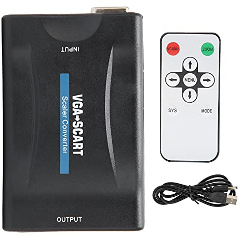 KIMISS VGA-zu-SCART-Konverter-Adapter, HD-Video, Computerzubehör, Tragbare Konverter mit Fernbedienung, Ladekabel für Fernseher, Schwarz (Black)