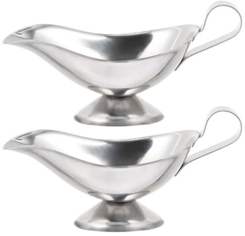 OUNONA 2pcs Sturdy Stainless Steel Sauce Boat Gravy Pitcher Spout for Dips Condiments Easy to Clean