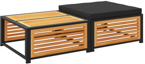 vidaXL Gartentisch mit Hocker, Balkontisch mit Latten-Design, Holztisch für Garten Balkon Terrasse, Beistelltisch, Massivholz Akazie