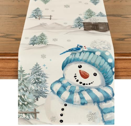 Artoid Mode Blau Schneemann Weihnachten Tischläufer, Saisonnal Winter Küche Tisch Dekoration Drinnen Urlaub Party Dekor 40x180 cm