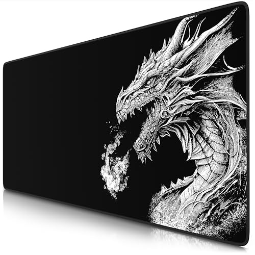 TITANWOLF - XXL Speed Gaming Mauspad 900 x 400mm - XXL Mousepad - Tischunterlage Large Size - verbessert Präzision und Geschwindigkeit - Black Dragon