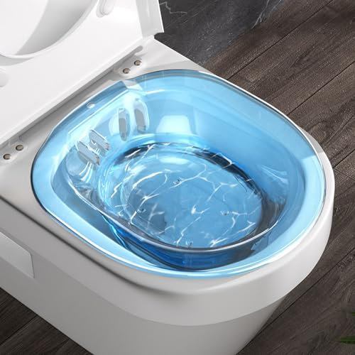 Pastoralist Sitz Bath For Toilet, Bath For Toilet Hemorrhoids Postpartum Care, Perineal Soaking Bath Over The Toilet Seat, Collapsible Sitz Basin With Flusher (Transparent Blue)