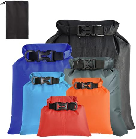 BDSHUNBF 6 Stück wasserdichte Aufbewahrungsbeutel Dry Bag Set, Outdoor wasserdichte Tasche, 1,5/2,5/3/3,5/5/8L Wasserdichter Beutel, Wasserdichter Packsack Seesack Wasserdicht, für Wandern Camping