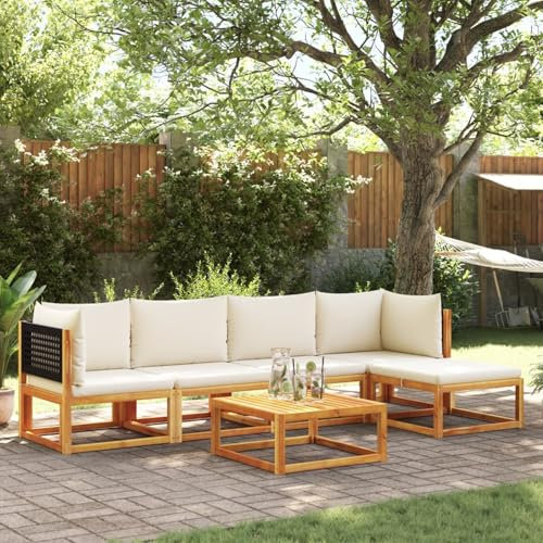 Homgoday Gartenmöbel-Set 6-teilig mit Kissen aus massivem Akazienholz, modernes Sofa-Set, Schlafsofa-Set für Wohnzimmer, Sofa, Set für den Außenbereich, Modell 3278873