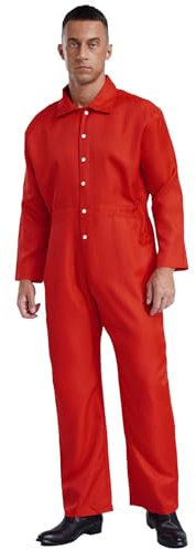 Yhong Herren Damen Basic Overall Arbeitsoverall Langarm Jumpsuit mit Druckknopf Staubschutzoverall Arbeitskleidung Uniformen gr. S-3XL Rot XL