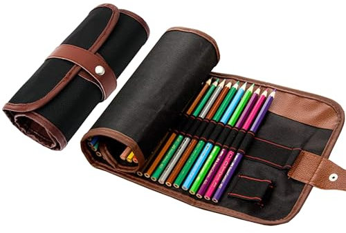XDGBGFN 48/72 Slot Stifterolle Leer Stifterolle Farbstift Organizer Verpackungshalter Buntstifte Federmäppchen Aufrollbarer Pinseltasche für Künstler Büro (48 Löcher)