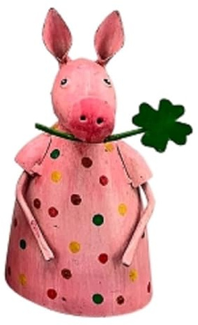 ETC lustiger Zaunhocker Schwein Schweinchen Glücksschwein rosa mit Punkten und Glückskleeblatt oder Schild GLÜCK aus Metall bemalt in verschiedenen Ausführungen (Kleeblatt klein)