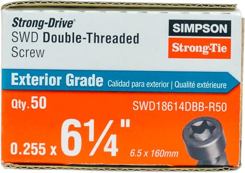 Simpson Strong-Tie SWD18614DBB-R50 Strong Drive SWD Double-Threaded Screw — 0.180-in. x 6-1/4-in. T30, Black (50-Qty)