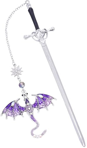 Berirexrion Fantasy Lesezeichen mit viertem Flügel, cooles Sward-Drachen-Lesezeichen, einzigartiges Vintage-Stil, Quaste, Metallanhänger, antikes Silber, Lila, Seitenmarkierer, Leseliebhaber, Damen,