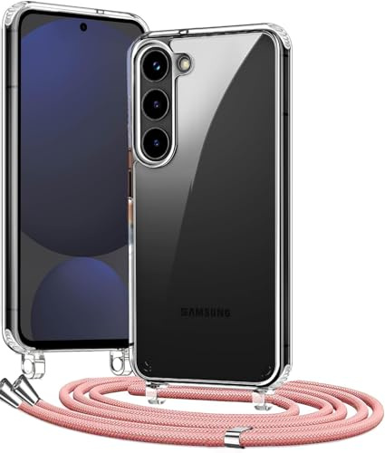 LIUKM Samsung Galaxy S24 FE repfodral, flytande silikonskal med halsband och mjukt TPU-bälte anti-chock, fodral för Samsung Galaxy S24 FE -rosa transparent