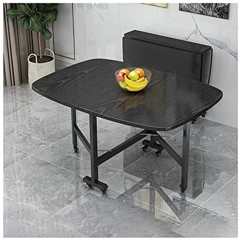 Klappbarer Küchentisch aus Holz mit Tropfenblatt-Design für platzsparende und verstellbare Räder, Weiß