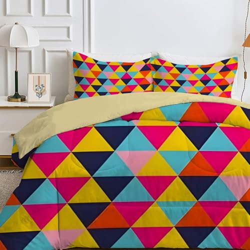 Qiwagu Bettdecke 135x200 4 Jahreszeiten, Wende Geometrisch Steppdecke Waschbare, Bettdecke ohne Bezug Nutzbar, Leicht Weiche Schlafdecke 200GSM, Ganzjahresdecke Farbig mit 1 Kissenbezug (ohne Kissen)
