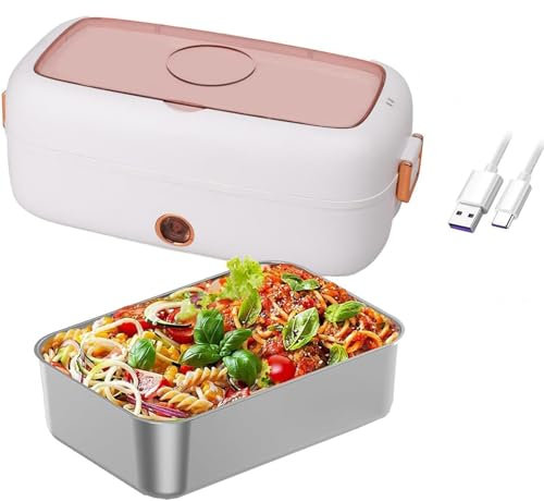 Lonchera Eléctrica Portátil para Coche, Recargable por USB, Fiambrera Electrica Termo Comida Caliente Fiambreras Comida Trabajo Taper Electrico para Comida Fiambrera Termica