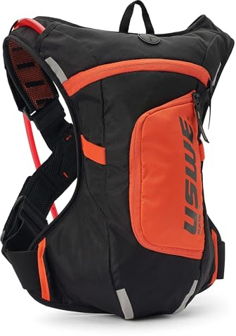USWE Moto Hydro Hydration Pack - with Water Bladder, a High End, Bounce Free Backpack for Enduro and Off-Road Motorcycle (4L Black/ Orange)