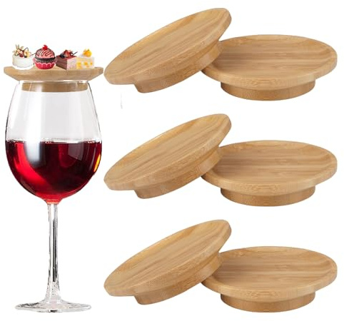 Cubierta de copa de vino, cubiertas de copas de vino de bambú para evitar que el vino tinto salpique para aperitivos, postres, hogar, restaurantes, bares (6)