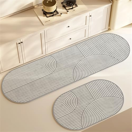 Highdi Absorbant Tapis Cuisine Style Japonais, Diatomite Tapis Cuisine Devant Evier Ovale, Tapis Cuisine Antidérapant, Tapis de Cuisine pour Salon Salle de Bain Tapis Couloir (Gris,40x120cm)