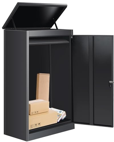 Briefkasten Paketbox für Außen, Paketkasten mit Zahlenschloss, Pulverbeschichteter Stahl Edelstahl Briefkasten, Paketbriefkasten mit wasserdichter & diebstahlsicherer Funktion(63 * 48 * 112cm)