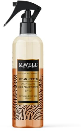 M&WELL Duophase Duophasette - Acondicionador en spray de aceite de argán, queratina, acondicionador bifásico, suavidad, brillo, volumen 400 ml