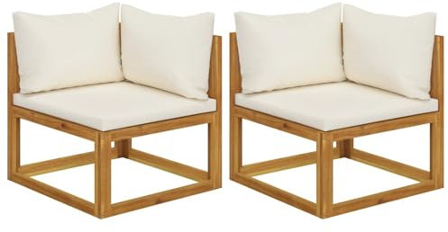 Homgoday Ecksofas 2 STK. Modular mit Kissen Massivholz Akazie Gartensofa Modular Sofa Lounge Sofa Gartenmöbel Loungemöbel Sitzgruppe Gartengarnitur für Garten Terrasse