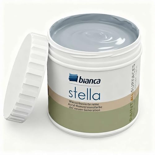 Bianca Stella Pintura para muebles premium sin lijado para cocina y baño, Gris niebla, Brillante, 500ml, a base de agua, pintura acrílica para todas las superficies, madera, azulejos, metal