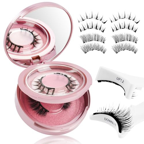 LOPHE Ciglia Magnetiche, 2 Paia di 3D Ciglie Magnetiche con Applicatore, Riutilizzabili Ciglia Finte Naturali, non Necessita di Colla, Contenitore in Lega Rosa
