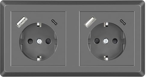 Sasudose Doppelsteckdose mit 2 USB Ladegerät und 2 Typ C, Schuko USB Steckdose Unterputz 55 mit Rahmen Passt in Standard 2-fach Unterputzdose Schutzkontakt Wandsteckdose für Smartphone Tablet MP3