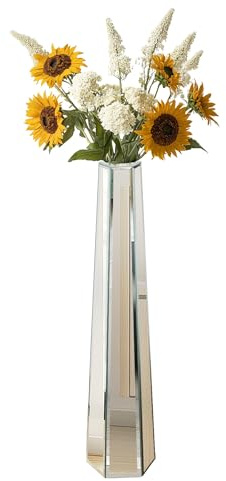 Artloge Bodenvase Silberne Große Vase: 77cm Hoch Verspiegelte Diamant Blumenvase aus Glas, Glasvase für Getrocknete Blumen, rutschfeste Vasen für Wohnzimmer Esszimmer Corner Büro– Kein Wasserhalt
