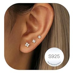 RAJPUTANA 3 Paare Kleine Ohrringe Sterling Silber für Damen Set Hypoallergen 14K Gold Ohrstecker Zartes CZ Stern Punkt Herz Ohrstecker Ohrringe 925 Silber Set Schmuck Geschenke