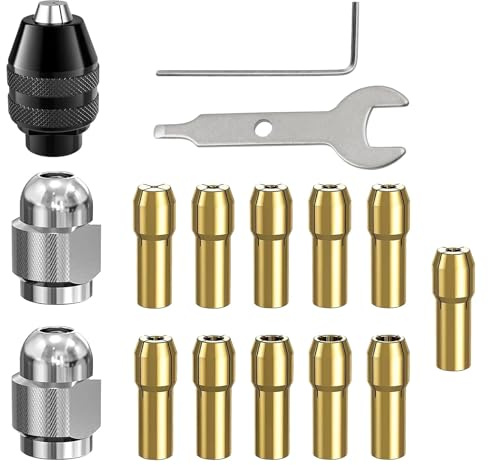 16 Pièces Mandrin Compatible avec Dremel, Accessoires de Précision de 0,8 mm à 3,2 mm, Écrou Métallique Durable, Pince de Serrage en Laiton, Changement Rapide