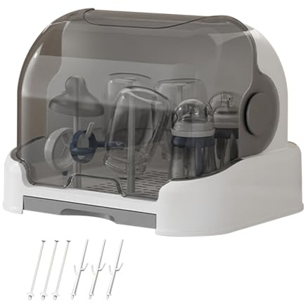 Ratpzou 2025 Large Baby Bottle Storage Box, Baby Bottle Drying Rack With Cover ＆ Removable Drain Tray, Dust-Proof Containers For Pump Feeding Pantry Countertop Cabinet Kitchen Bathroom Bedroom
