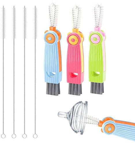 7 PCS Straw Cleaner Kit,3 in 1 Cup Lid Cleaning Brush with 17cm Long Straw Brush Cleaner,Multifunctional Water Bottle Cover Crevice Cleaning Brush for Home Bar Office School