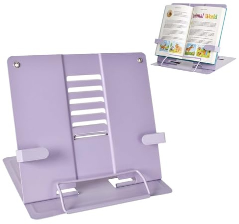 Support Livre Réglable en Métal, Support de Livre de Cuisine Pliable, 6 Hauteurs Réglable Support de Livre, Porte Partitions, Lutrin de Lecture, pour Recettes, Études, Lecture au Lit