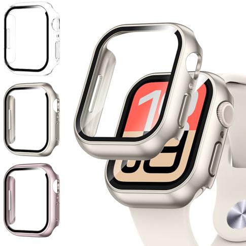 [3 stycken] Kamita fodral för Apple Watch SE 3/SE 2/SE/6/5/4 40 mm skyddsfodral, hård PC stötfångare fodral med härdat glas skärmskydd för fullt kroppsskydd för iWatch 40 (klart + rosa + stjärnljus)