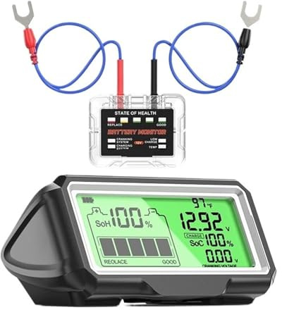 Battery Tester, 12V Car Battery Capacity Tester Monitor LED Display Waterproof SOH SOC Battery Health Analyzer Auto Tester Tools