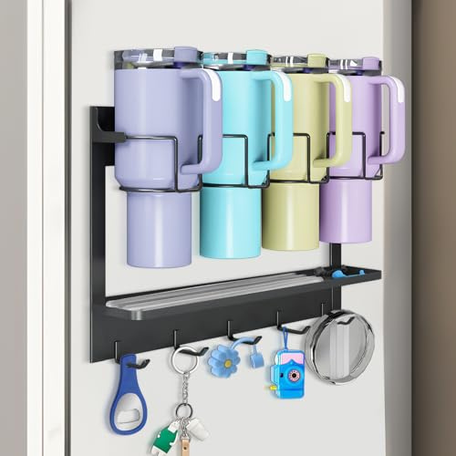 Flaschenhalter für Stanley Cup Magnetischer Getränkehalter für 30/40 oz | Platzsparend Wasserflaschenhalter für Den Kühlschrank-Ohne Bohren Tumbler Organizer mit 5 Haken-Cup Zubehör