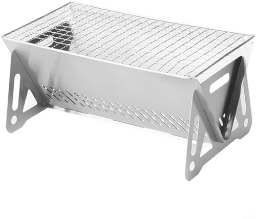 Alanmoship Tragbarer Edelstahl-Campinggrill-Grill-Herd, faltbarer Brennholzofen für das Kochen im Freien, gleichmäßige Wärmeverteilung mit 1:1-Mesh-Muster, kompaktes Design (Mitte)