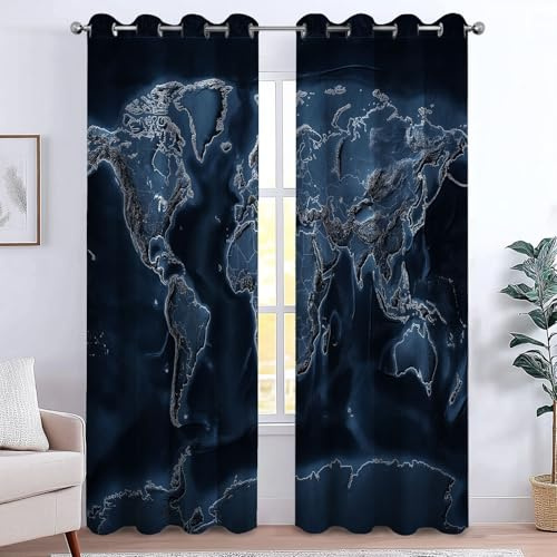 Tende Oscuranti, Protezione della privacy Tende, 2 pannelli (totale 280L x 260A cm) Morbido e resistente, per Camera da Letto Salotto Eleganti Soggiorno, 3D Mappa Geografia Conoscenza Prospettiva