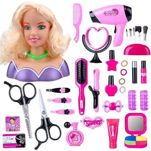 Takingup Tête de poupée de Coiffure pour Filles, 35 pièces/Ensemble tête Coiffure sûre pour Enfants avec Accessoires pour Cheveux – Kit Maquillage et pour Filles, idée