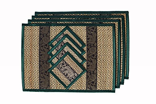 Hand-Woven Wicker Reed Placemats Coaster Set Alternative to Plastic Heat Resistant + Thai Style Durable Placemats, Available in 3 Different Sizes for Dining Table Set of 4
