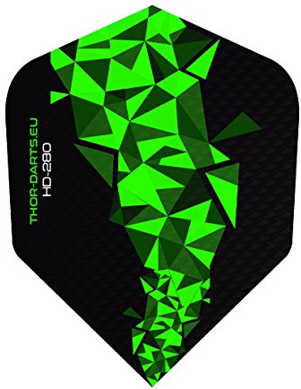 THOR-DARTS 5 set (= 15 flights) 150 mikron extra starka pilar flygningar HD-280 F2 svart-grön extra lång hållbar (150 mic, jämförbar rhino+ eller pentathlon HD150) (15)
